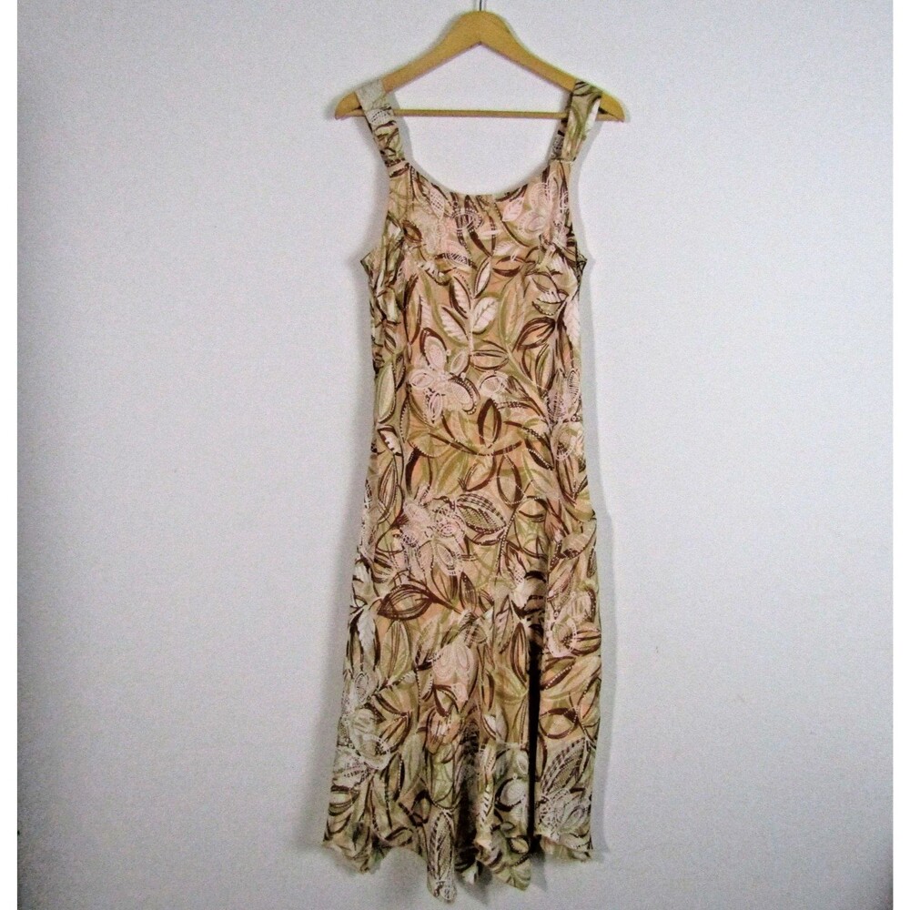 Dressbarn Vintage Dress 14 Beige Midi Asymmetrical Fairy Y2K Sheer Whimsy Floral